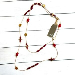 NEW NWT Jill Ruby Red Gold-Tone Long Beaded Necklace $49 Retail Tag